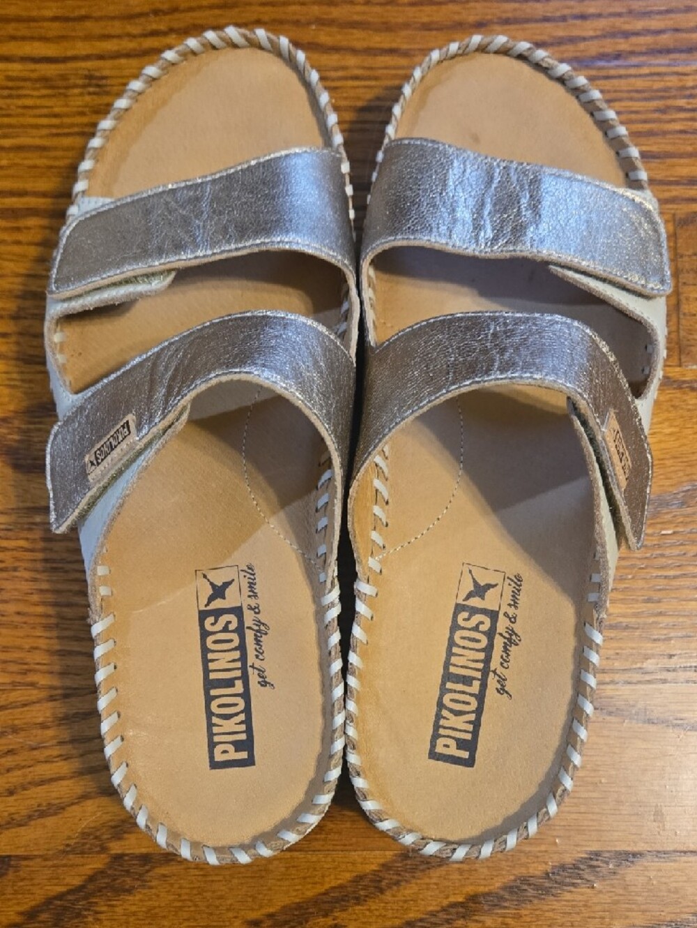 Pikolinos Metallic Double-Strap Slide Sandals - Gold Tone Size 9.5 (EU 40)